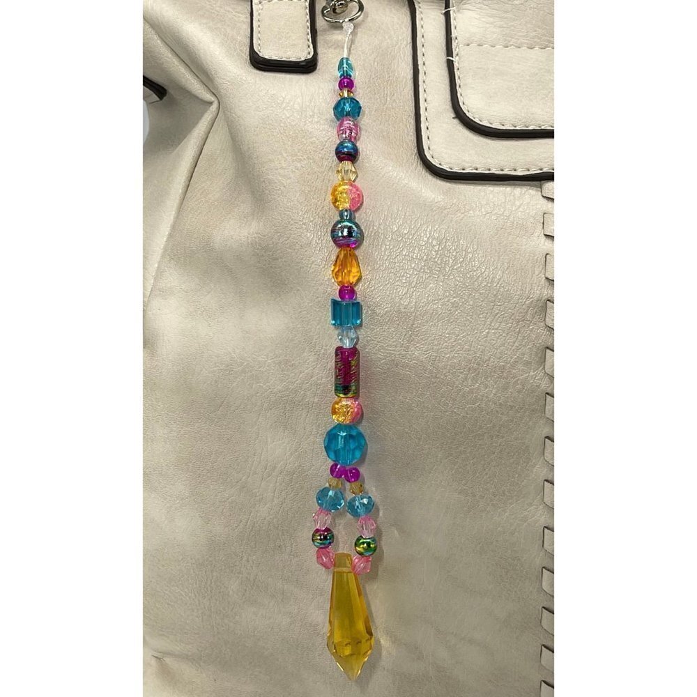 Beaded Purse Charm Pink Turquoise Yellow Crystal Prism Suncatcher